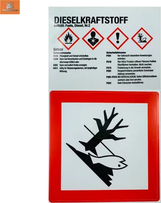 Produktbild von Dieselkraftstoff, Diesel Warnetikett, Aufkleber Gefahrenhinweise + Symbol Umwelt