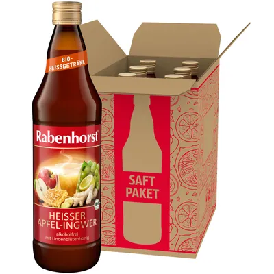Produktbild von RABENHORST Heißer Apfel-Ingwer   6er Pack (6 x 700 ml) – Alkoholfreies - Heißgetränk mit Ingwer und Lindenblütenhonig