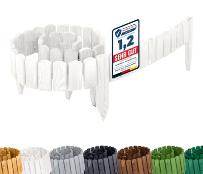 Image de Bordure de pelouse Garronda en bois imprégné pour parterres, 200 cm x 8 cm. Bordure flexible en rouleau pour jardin GD-0106 (blanc, hauteur : 8 cm)