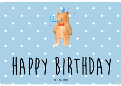 Produktbild von Mr. & Mrs. Panda Schild Bär Geburtstag DIN A4 - Blau Pastell - Geschenk, Glückwunsch, Wandbild, Teddy, wandtafel, tafel, Alles Gute, Magnetschild, Happy Birthday