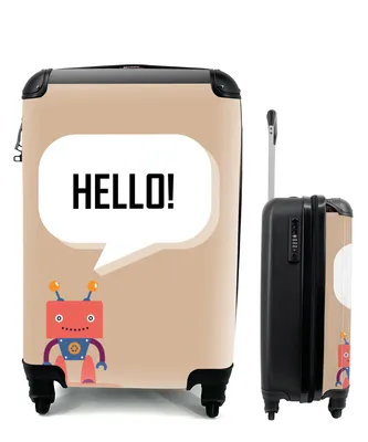 Produktbild von MuchoWow® Koffer Handgepäck Trolley Rollkoffer Kleine Reisekoffer mit 4 Rollen - Sprichwörter - Zitate - Hallo! - Roboter - Zahnrad - Kinder - Cabin Size < 55x40x23 cm & 55x40x20 cm - Kinderkoffer - Kabinenkoffer - Boardgepäck - Reise-Box - Reisekoffer - Reisegepäck - Koffer mit Bild - Trolley für Kinder