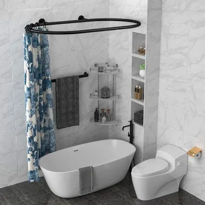 Zdjęcie produktu dla Unyqoos® Owalna listwa prysznicowa ze stali nierdzewnej 304 – do wann bez obramowania i wanien na nóżkach, 64x110 cm, montaż ścienny, w zestawie 12 pierścieni