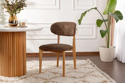 Produktbild von Skye Decor, Hochwertiges Stuhlset (2 Stück), 100% Buchenholz, 100% Baumwolle, Chenille-Textur, 53 x 86 x 58 cm | Bequeme Sitzhöhe 48 cm, skandinavisches Design in Braun und Eiche.