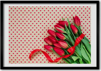 Produktbild von Bild - Bilder - Bilderrahmen - 70 cm x 50 cm - MDF-Rahmen, Wandkunst Tulpen Herzen
