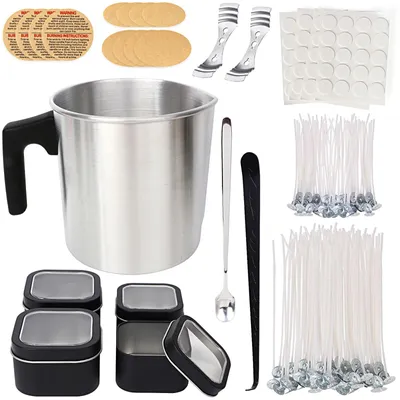 Produktbild von Kerzen Selber Machen Set, Kerzenherstellung Kit, Kerzendochte, Schmelztopf, Dochthalter und Dochtaufkleber für 100 Kerzen