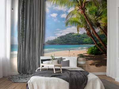 Produktbild von Vlies Fototapete Tropische Insel 400x280 cm Tapeten Wandtapete XXL Palme Strand Meer b-C-10309-a-a