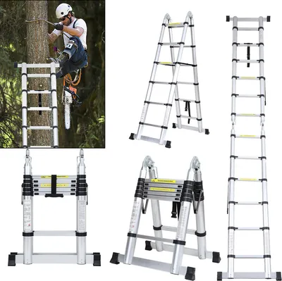 Immagine prodotto di TolleTour scala telescopica Scala allungabile Scala pieghevole Robusta scala a gradini in alluminio 1,9m+1,9m Argento senza ganci Con stabilizzatore Con ruote