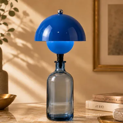 Produktbild von LED Tischlampe, Vintage Flaschenlampe, Stufenlos Dimmbar, 3 Lichtfarben, USB Aufladbar, Touch Steuerung, Kabellose Nachttischlampe, Nachtlicht, Blau