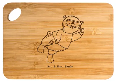Produktbild von Mr. & Mrs. Panda Frühstücksbrettchen Bär Tauchen - Transparent - Geschenk, Diving, holzschneidebrett, Tauchgang, Holzbrettchen, snackbrett, schneidunterlage, Holzbrett