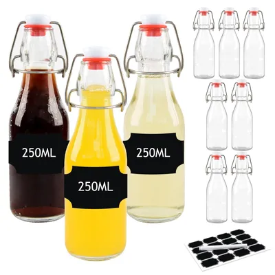 Image de Bouteilles en verre à col large, lot de 10, 250 ml - Bouteilles en verre - Étanches - Hermétiques - Adaptées au lave-vaisselle - Verre durable
