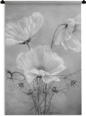 Produktbild von MuchoWow® Wandteppich Wandbehang Stilleben - Blumen - Schwarz und weiß - Mohn - Botanisch 120x180 cm Tapisserie Dekoration Wandtuch - Schlafzimmer - Dekorationen für das Haus