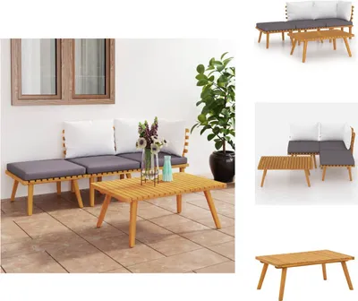 Image de vidaXL Ensemble de salon de jardin 4 pièces avec coussins en bois massif d'acacia - Ensembles de meubles de jardin