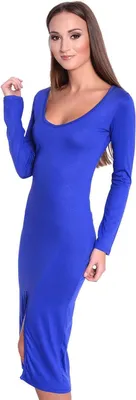 Produktbild von Damen Langarm Kleid Dress mit Schlitz vorne ; Blau S/M 36/38
