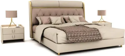 Produktbild von Stilvolles Beiges Schlafzimmer Bett Doppelbett Textilbetten LED-Bett