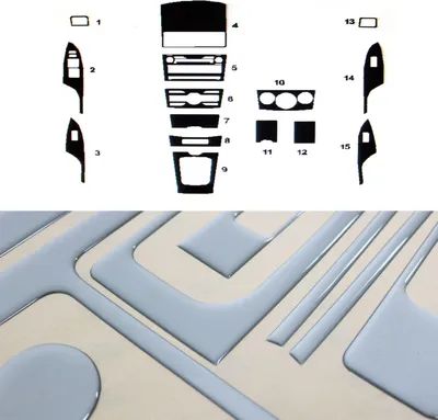 Zdjęcie produktu dla Dekoracja wnętrza kokpitu do Toyoty Corolli 2006-2013 o wyglądzie aluminium 15 szt