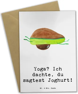 Produktbild von Mr. & Mrs. Panda Klappkarte Yoga Humor - Weiß - Geschenk, osterkarte, Selbsterkenntnis, Fitness, Sportart, Teamsport, Sportler, Glückwunschkarte, osterkarten, Stärke