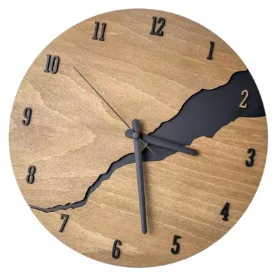 Runde Wanduhr, gebrochenes Holzdesign, geräuschlos, 30 cm