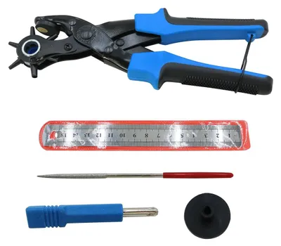 Lochzangen-Set, 6 Größen, 2–4,5 mm, mit Lineal, für Leder & Basteln