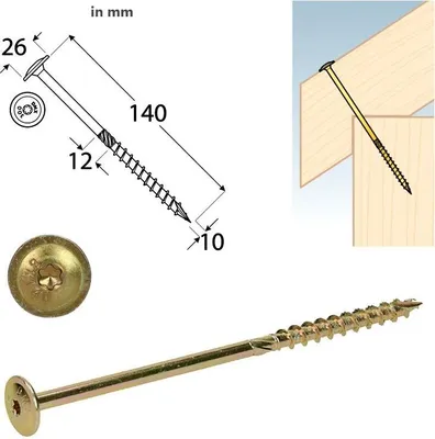 Produktbild von Tellerkopfschrauben 10,0x140 Konstruktionsschrauben Holzschrauben Set 50 Stück