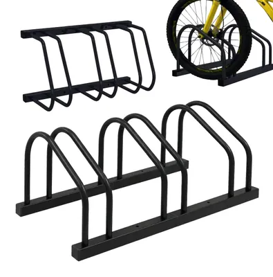 Produktbild von Relaxdays Fahrradständer Boden & Wandmontage, 3 Räder, bis 65 mm Reifenbreite, Garage, Hof, Reihenparker, Stahl, schwarz