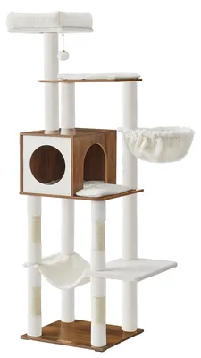 Produktbild von Feandrea Kratzbaum groß, 165 cm hoch, Katzenbaum, Hängematte, Plüschball