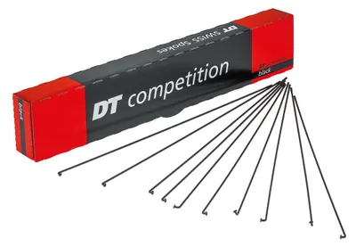 Immagine prodotto di Raggi DT Swiss 2,0x1,8x2,0x286 mm, Compet., acciaio inox, senza nipplo, nero (confezione da 100)