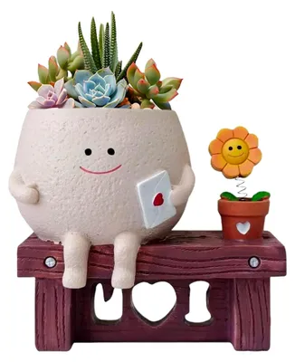 Produktbild von Blumentopf mit Smiley-Gesicht, Pflanztopf für Sukkulenten mit Ablaufloch, Lustige Blumentöpfe für Innenräume, Geschenkideen für die Mutter