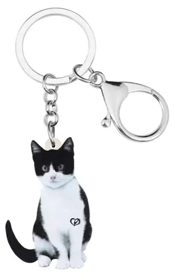 Image de Porte-clés en forme de chat, en acrylique, de couleur blanche, idéal pour décorer un sac à main, comme accessoire ou comme cadeau