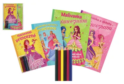 Obrázok produktu pre Omalovánky+aktivity/Maľovanky+aktivity Princezny/princezné 4ks +pastelky CZ+SK verze v sáčku 21x29cm