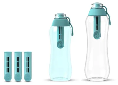 Zdjęcie produktu dla Dafi Butelka filtrująca,poj. 300 ml, miętowa, 1 szt. + butelka filtrująca,poj. 500 ml, 1 szt. + filtr węglowym, 3 szt.