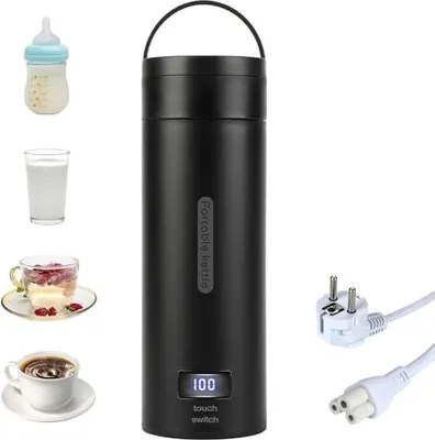 Produktbild von Reise Wasserkocher Klein, Elektrische Wassertasse,220V 300W Schnellkoch-Teekanne-Heizbecher mit Temperatureinstellung, Automatischer Abschaltung für
