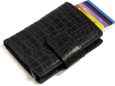 Produktbild von Figuretta RFID Leder Kartenetui mit Aluminium Hardcase LD, Farbe:Croco Black