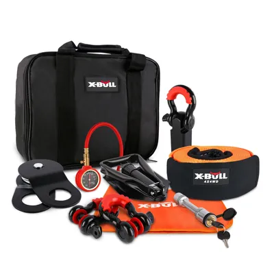 Produktbild von X-BULL Offroad Bergungsset 10-in-1 – Abschleppgurt, Schäkel, Umlenkrolle, Klappspaten, Tragetasche – HRRK1005