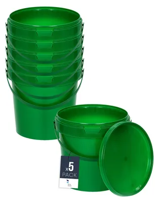 Obrázok produktu pre BenBow vedro s vekom 1L x5 zelené - bezpečné pre potraviny, robustné, vzduchotesné, nepriepustné, bez zápachu - plastové vedro s rukoväťou - prázdne