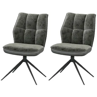 Image de Casa Dolce Chaise de salle à manger BERKO, set de 2, gris, 49,5x68x91 cm, rembourrage en tissu, pivotant à 360°, charge max. 120kg
