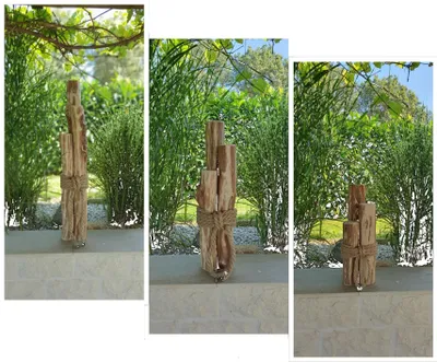 Produktbild von Maritime Windlichtsäulen 3er Set - Naturholz Dekoration für Haus und Garten 40cm