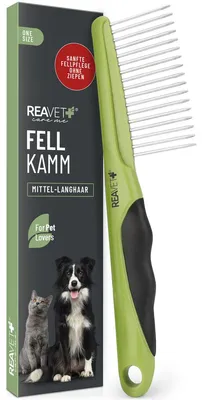 Produktbild von REAVET Hundekamm & Katzenkamm für Mittel- Langhaar I Entfernt Knoten & Entwirrt das Fell I Fellkamm für die tägliche Fellpflege