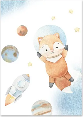 Produktbild von TPFLiving Kunstdruck LW-1023 (OHNE RAHMEN) Poster - Leinwand - Wandbild - Hochauflösender Giclée-Druck, langlebig und hochwertig - Waschbär, Kaninchen, Fuchs und Panda im Weltall für Kinderzimmer -  - Größe: 13x18cm