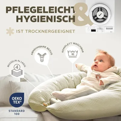 Produktbild von Stillkissenbezug Musselin 190x30 aus 100%  Baumwolle Natur