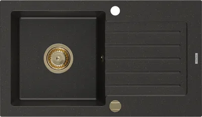 Produktbild von Mexen Pablo Granitspüle mit einem Becken und einer Abtropffläche 752 x 436 mm, Schwarz/Gold metallisch, Siphon Gold - 6510751010