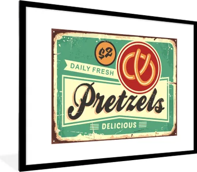 Produktbild von MuchoWow® MuchoWow® Gerahmtes Poster Brezel - Jahrgang - Zitat 80x60 cm - Poster mit zchwarzem Bilderrahmen - Schlafzimmer-Dekorationen - Fotoposter