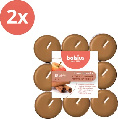 Produktbild von Bolsius - True Scents - Duft-Teelichter - 18 Stück pro Packung - Apfel-Zimt - Vorteilspack - 36 Stücke - 2 Verpackung