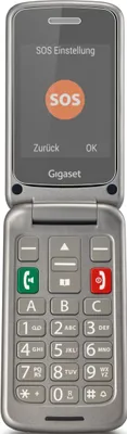 A flip phone with the screen open, displaying the SOS settings menu.