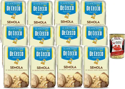 Produktbild von De Cecco Semola di Grano Duro Rimacinata 12×1kg – Hartweizengrieß für Pasta, Brot & Pizza, lange Teigführung, italienische  + Italian Gourmet polpa