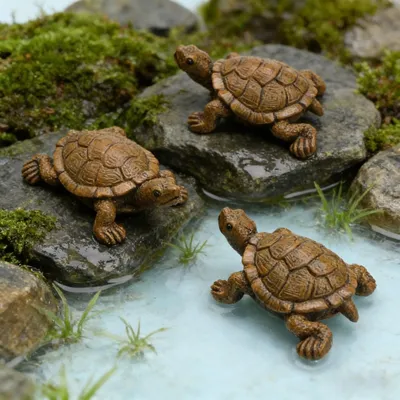 3er-Set Schildkröten-Dekoration aus Harz, 7 cm, für Garten & Balkon