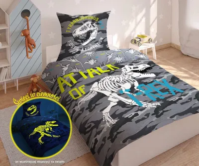 Produktbild von DETEXPOL Leinen inklusive Dinosaurus T-rex leuchtende Baumwolle, 140/200, 70/80 cm