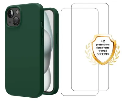 Image de Coque antichoc compatible iPhone 15 Vert + 2 protections écran - EVETANE