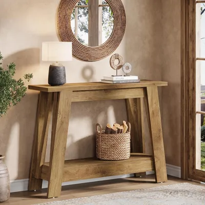 Immagine prodotto di Tavolino consolle da 105 cm, tavolino d'ingresso a due ripiani con spazio contenitivo, stretto, color naturale