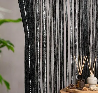 Obrázok produktu pre Unyqoos® Sieťka proti komárom 100 × 200 cm – záves na dvere vyrobený z odolných šnúr s retiazkami, ochrana proti hmyzu, perleťový záves, čierna farba