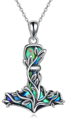 Productafbeelding van Halsketting Thor Mjolnir, hamer, Viking, zilver, zilver met abalone (zee)moederparel